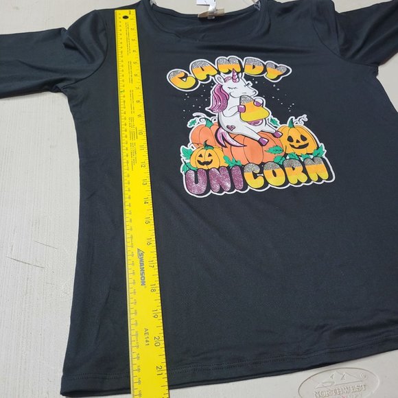 New Girls Self Esteem Shirt Long Sleeve Unicorn Halloween Size L Top Black Comfy - Picture 11 of 11